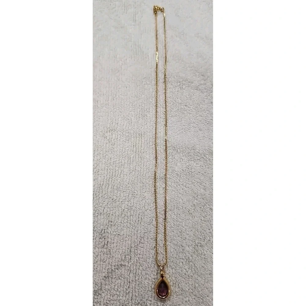 Vintage Trifari  Necklace  W/ Faux Unbranded Amethyst Teardrop Pendant